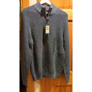 GH Bass Sweater Mens Medium Blue Nights Heather Crochet Knit Pullover 1/4 Zip